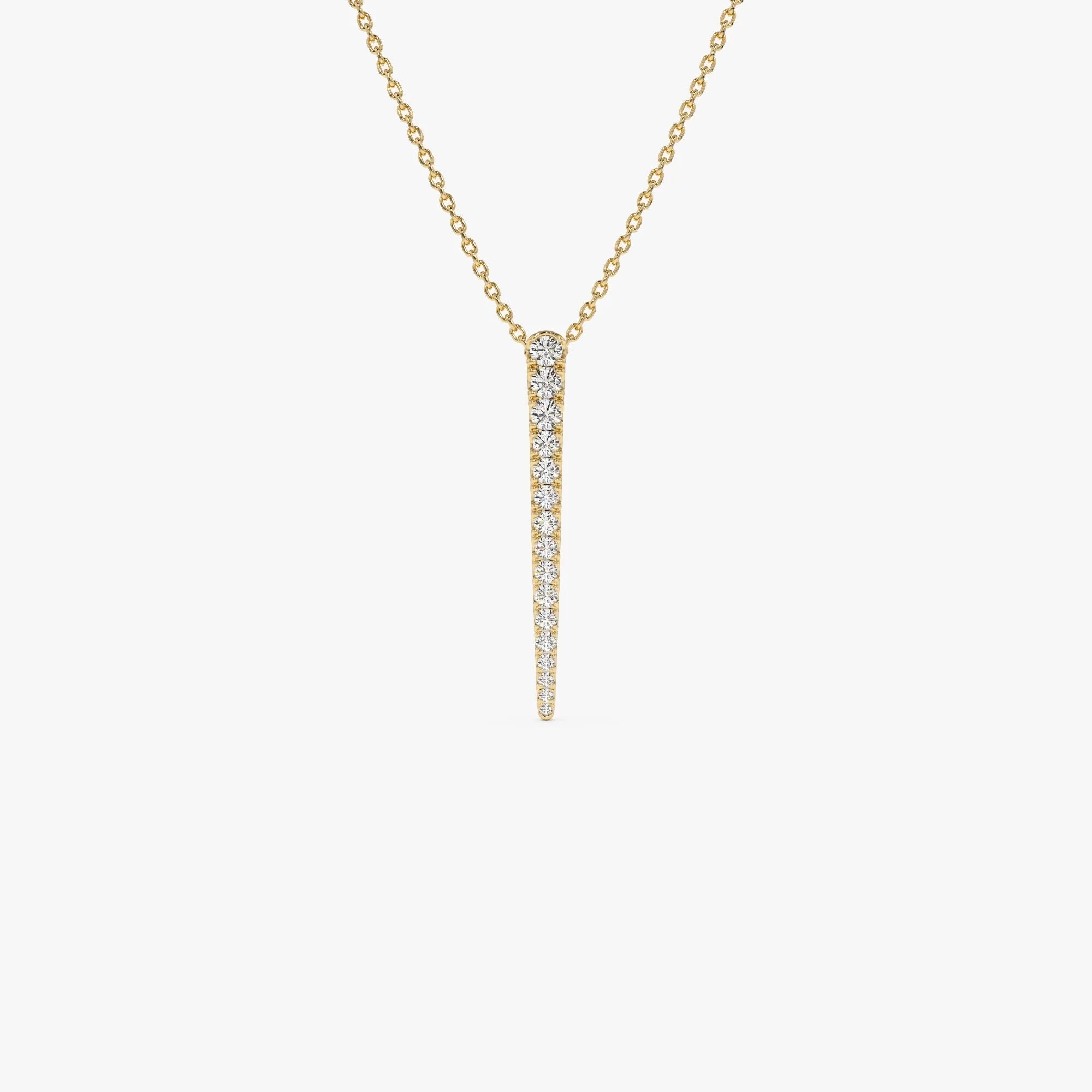 14K Solid Gold 0.23 CTW Round Diamond Tapered Bar Necklace