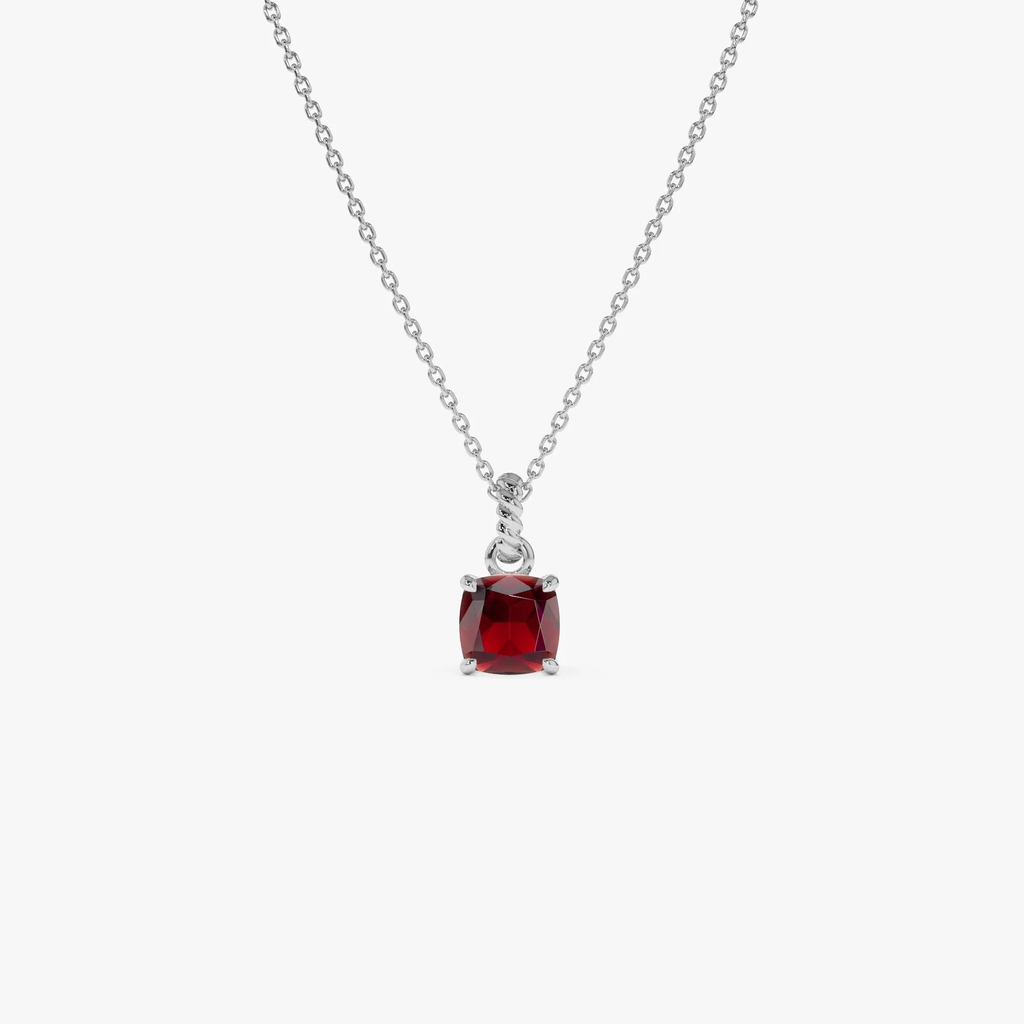 14k Solid Gold Garnet Cushion Cut Solitaire Necklace 1.15 Carat