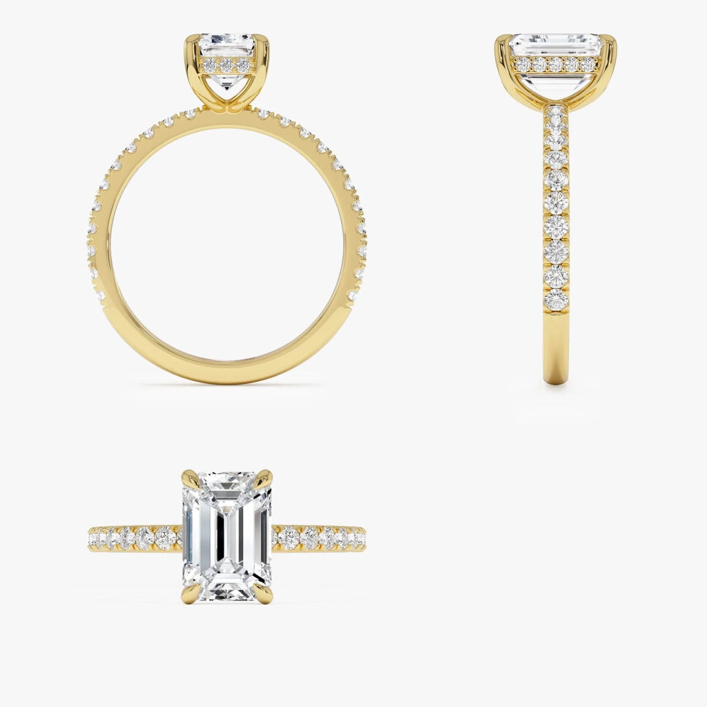 14k Gold 2.45 Ctw Emerald Cut Lab Grown Diamond Pavé Hidden Halo Engagement Ring Aurelia