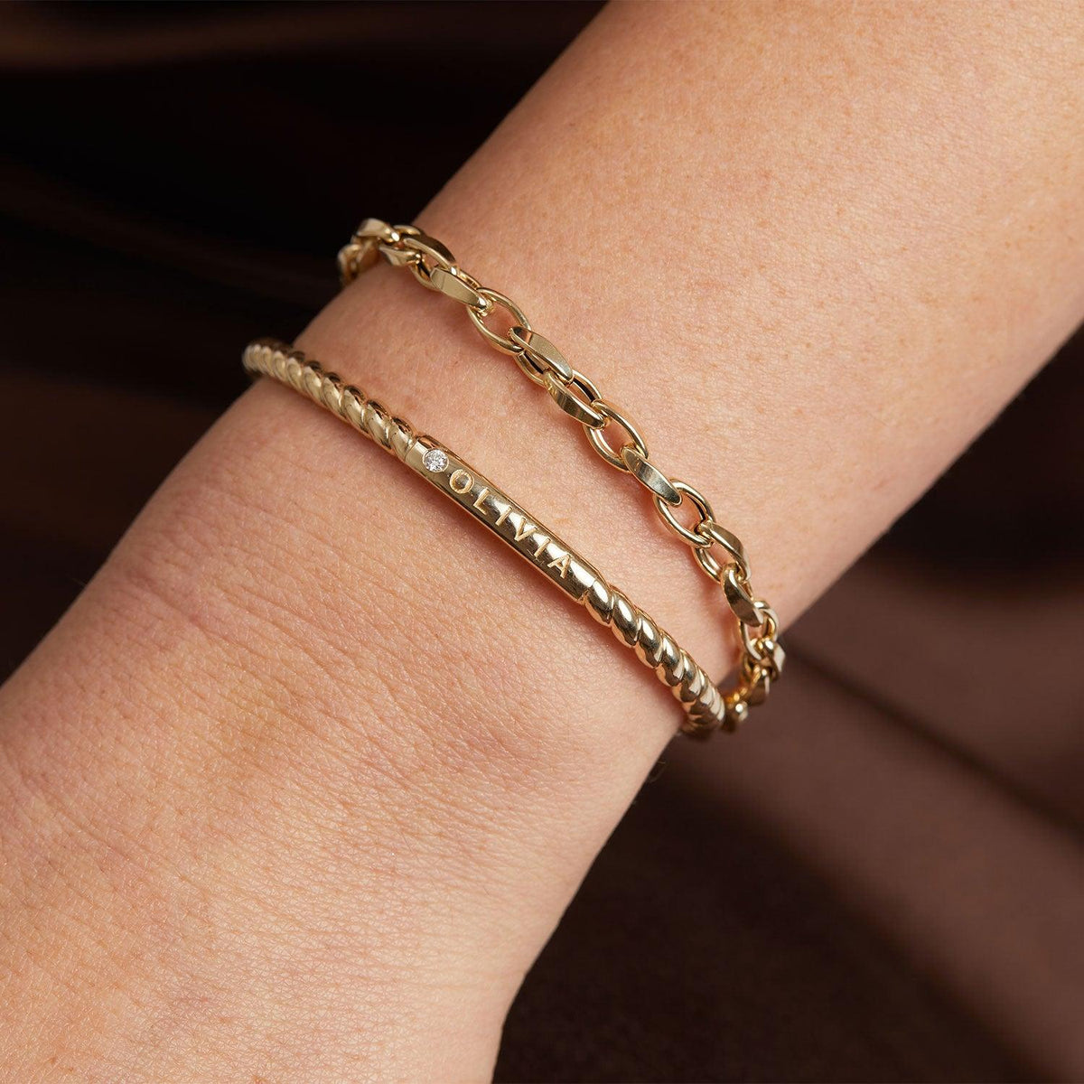 Diamond Solitaire Engravable Twist Name Cuff