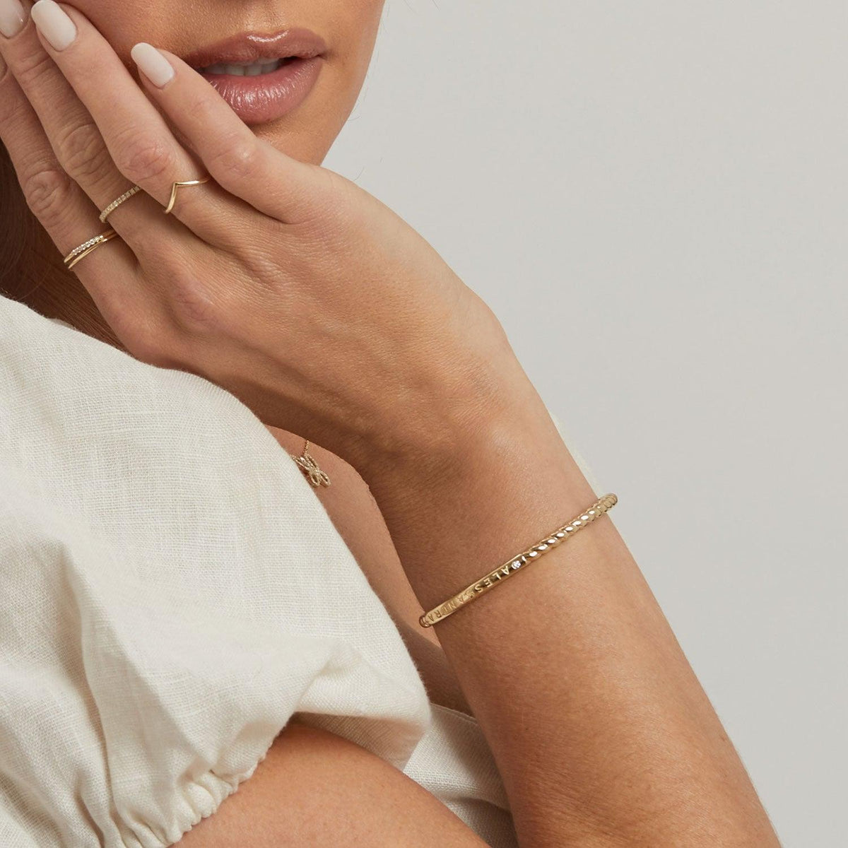 Diamond Solitaire Engravable Twist Name Cuff