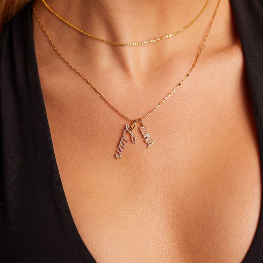 Vertical Diamond Script Name Charm