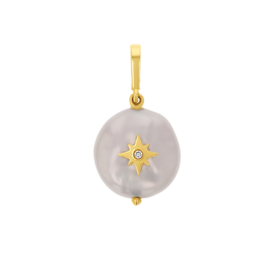 Coin Pearl Diamond Starburst Charm