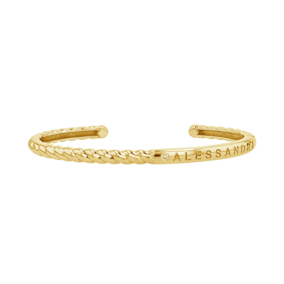 Diamond Solitaire Engravable Twist Name Cuff