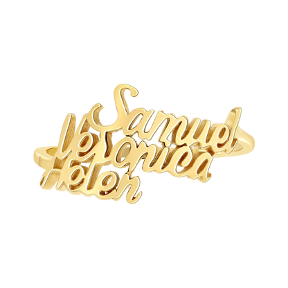 Script Custom Triple Name Ring