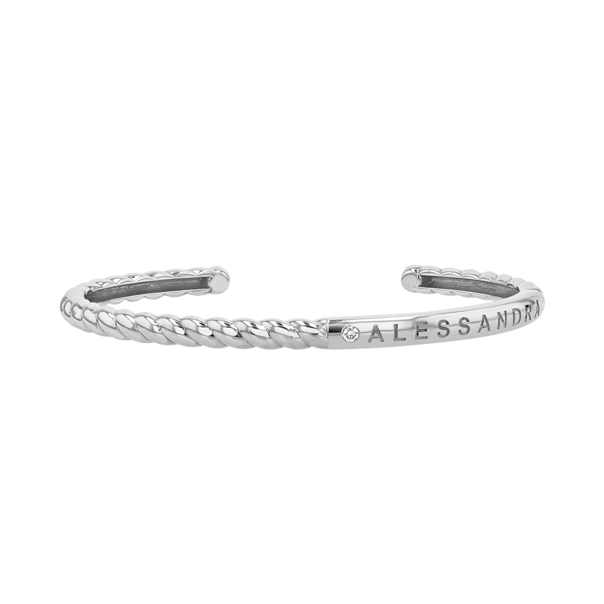 Diamond Solitaire Engravable Twist Name Cuff
