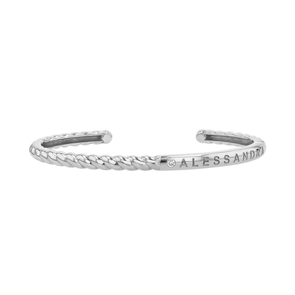 Diamond Solitaire Engravable Twist Name Cuff