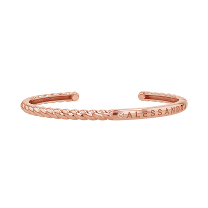 Diamond Solitaire Engravable Twist Name Cuff